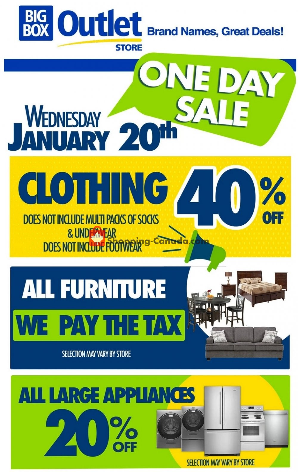Big Box Outlet Store flyer from Wednesday January 20, 2021 to Wednesday January 20, 2021 - page 1