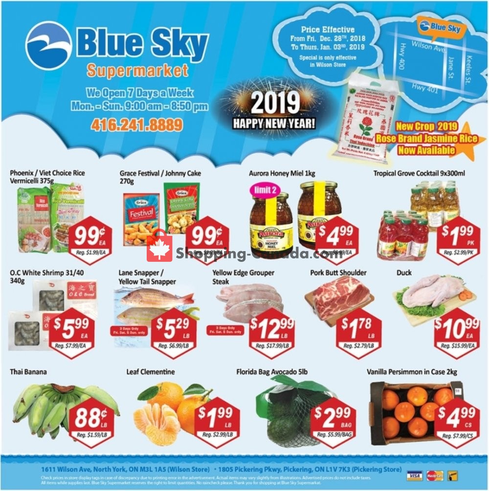 Blue Sky Supermarket flyer from Friday December 28, 2018 to Thursday January 3, 2019 - page 1