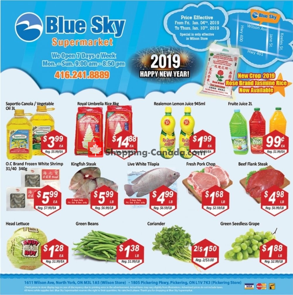 Blue Sky Supermarket flyer from Friday January 4, 2019 to Thursday January 10, 2019 - page 1