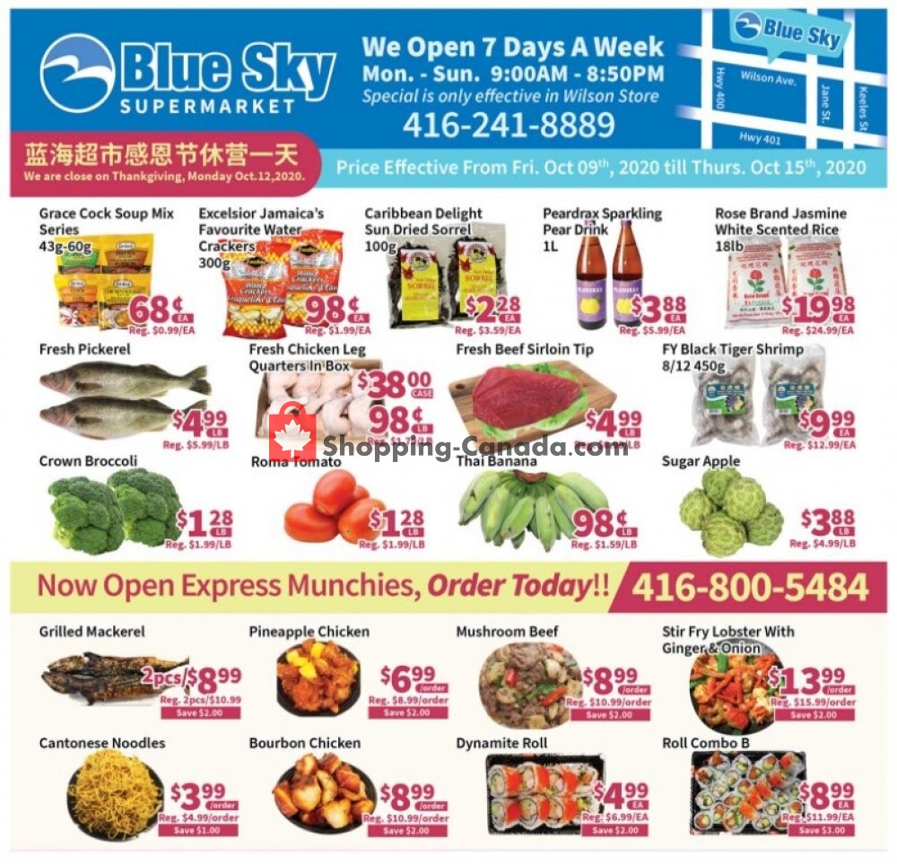 Blue Sky Supermarket flyer from Friday October 9, 2020 to Thursday October 15, 2020 - page 1