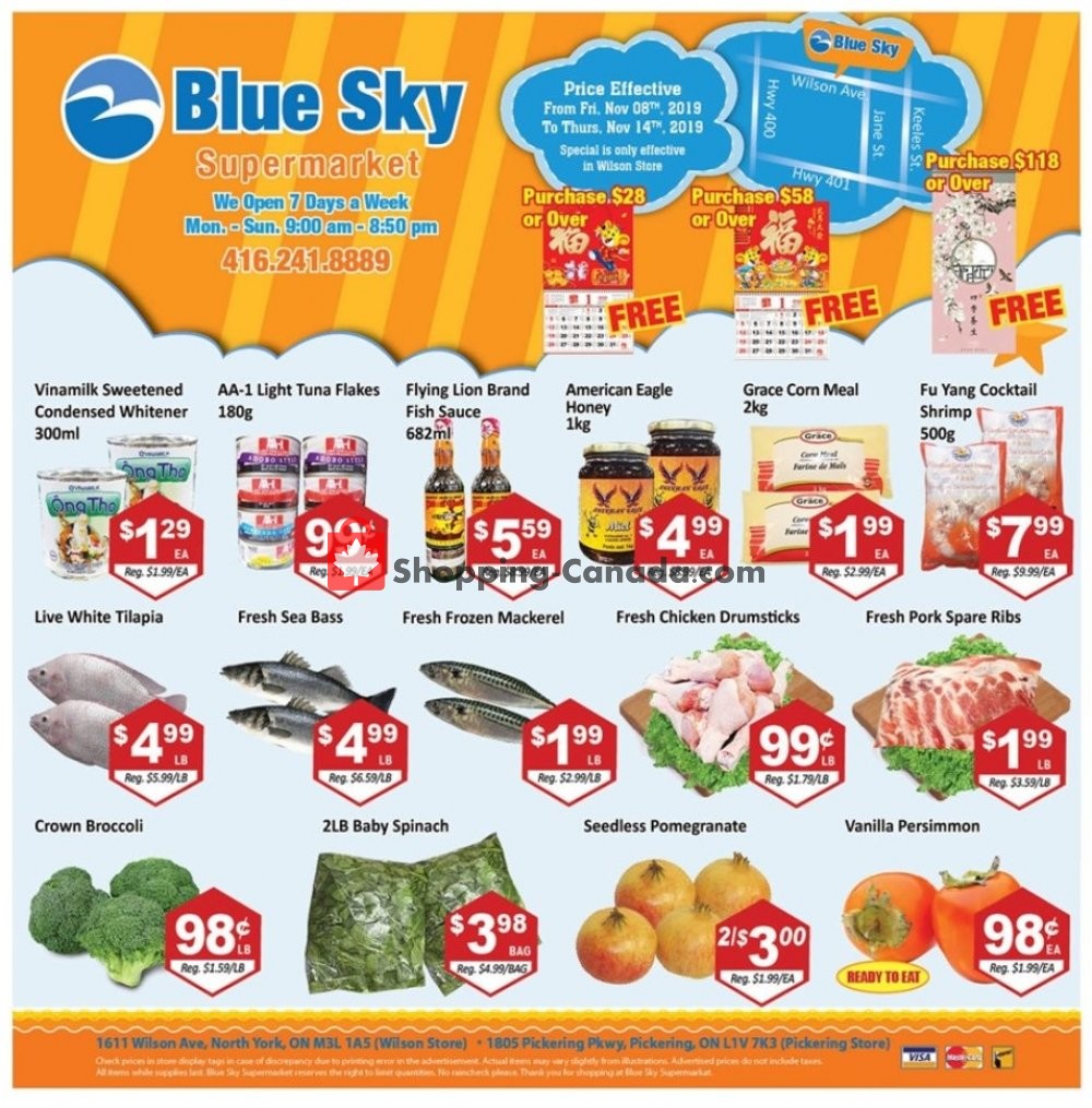 Blue Sky Supermarket flyer from Friday November 8, 2019 to Thursday November 14, 2019 - page 1