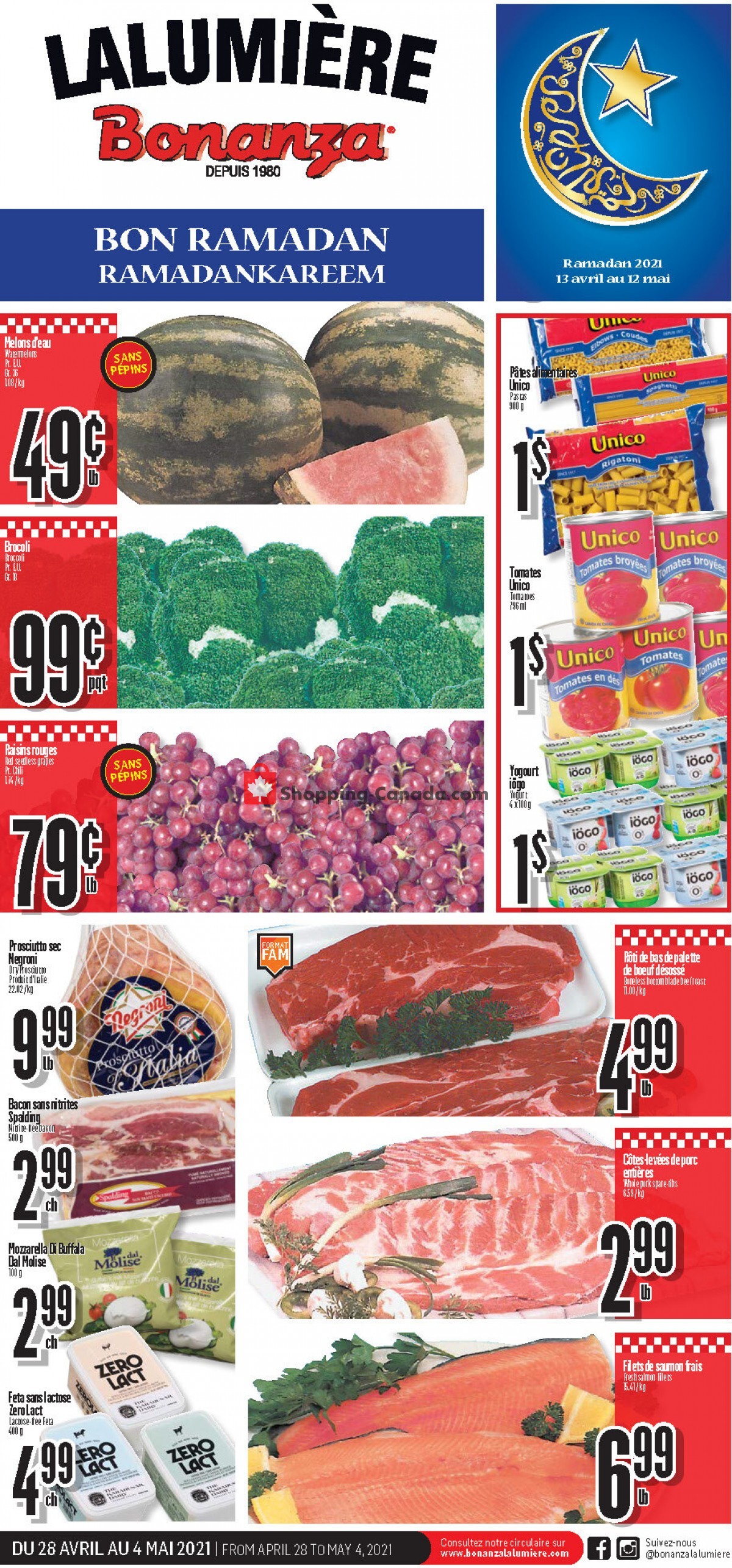 Bonanza Lalumière flyer from Wednesday April 28, 2021 to Tuesday May 4, 2021 - page 1