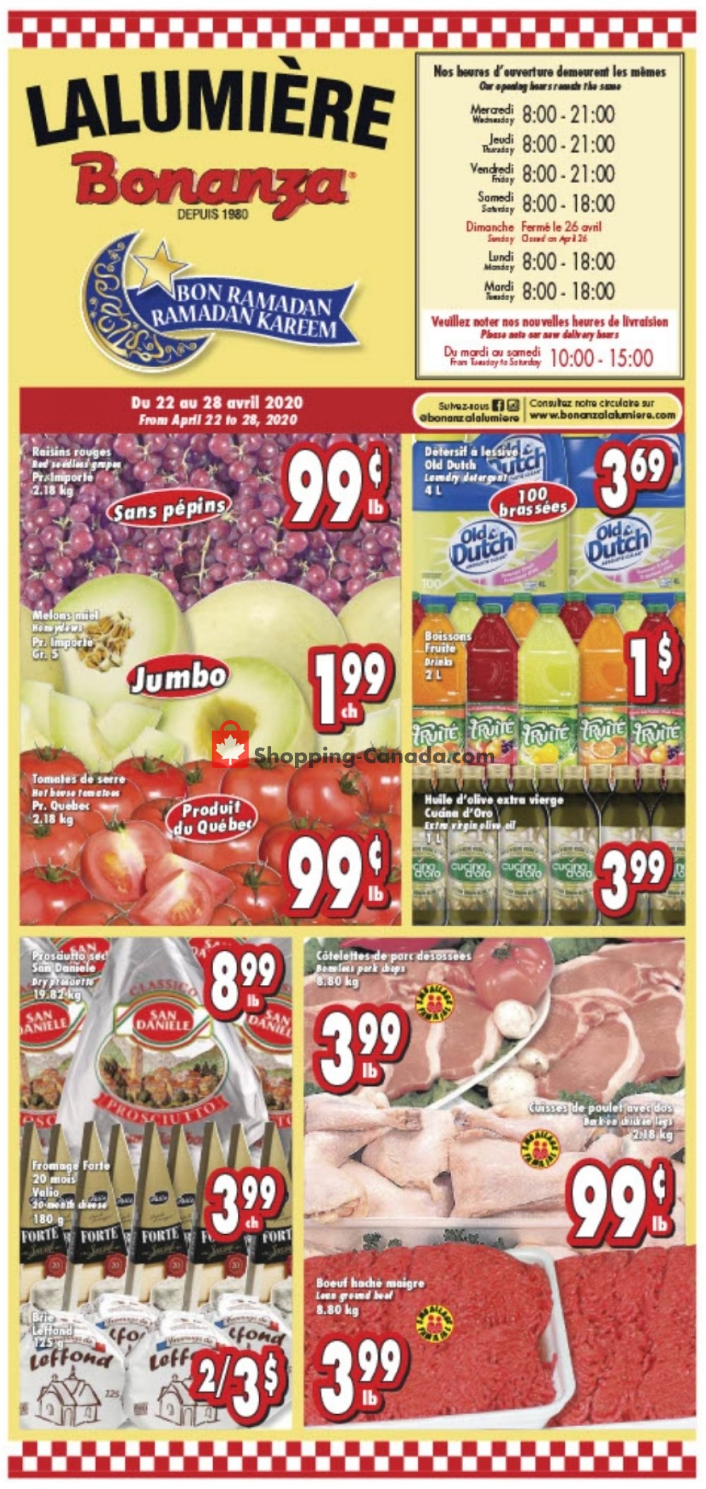 Bonanza Lalumière flyer from Wednesday April 22, 2020 to Tuesday April 28, 2020 - page 1