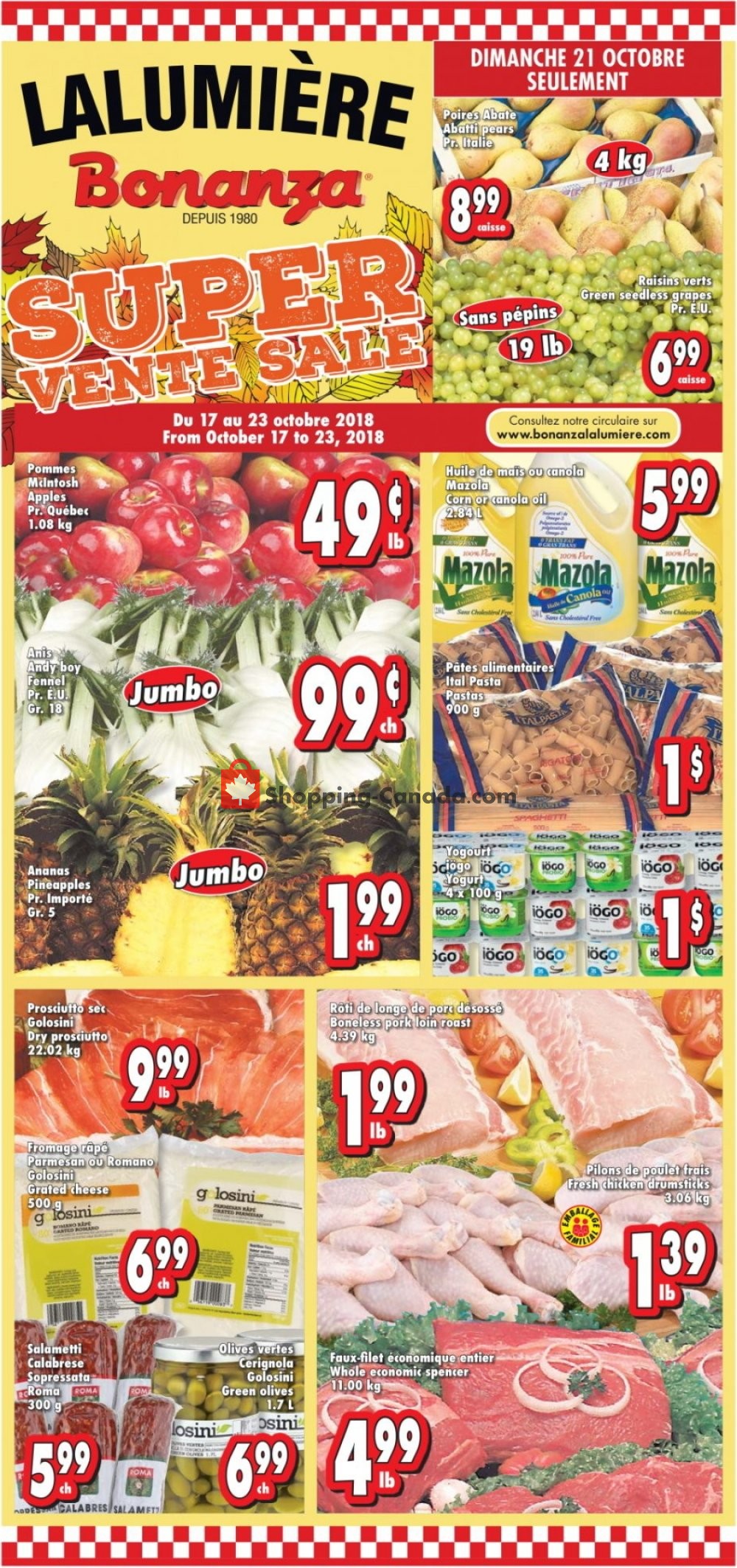 Bonanza Lalumière flyer from Wednesday October 17, 2018 to Tuesday October 23, 2018 - page 1