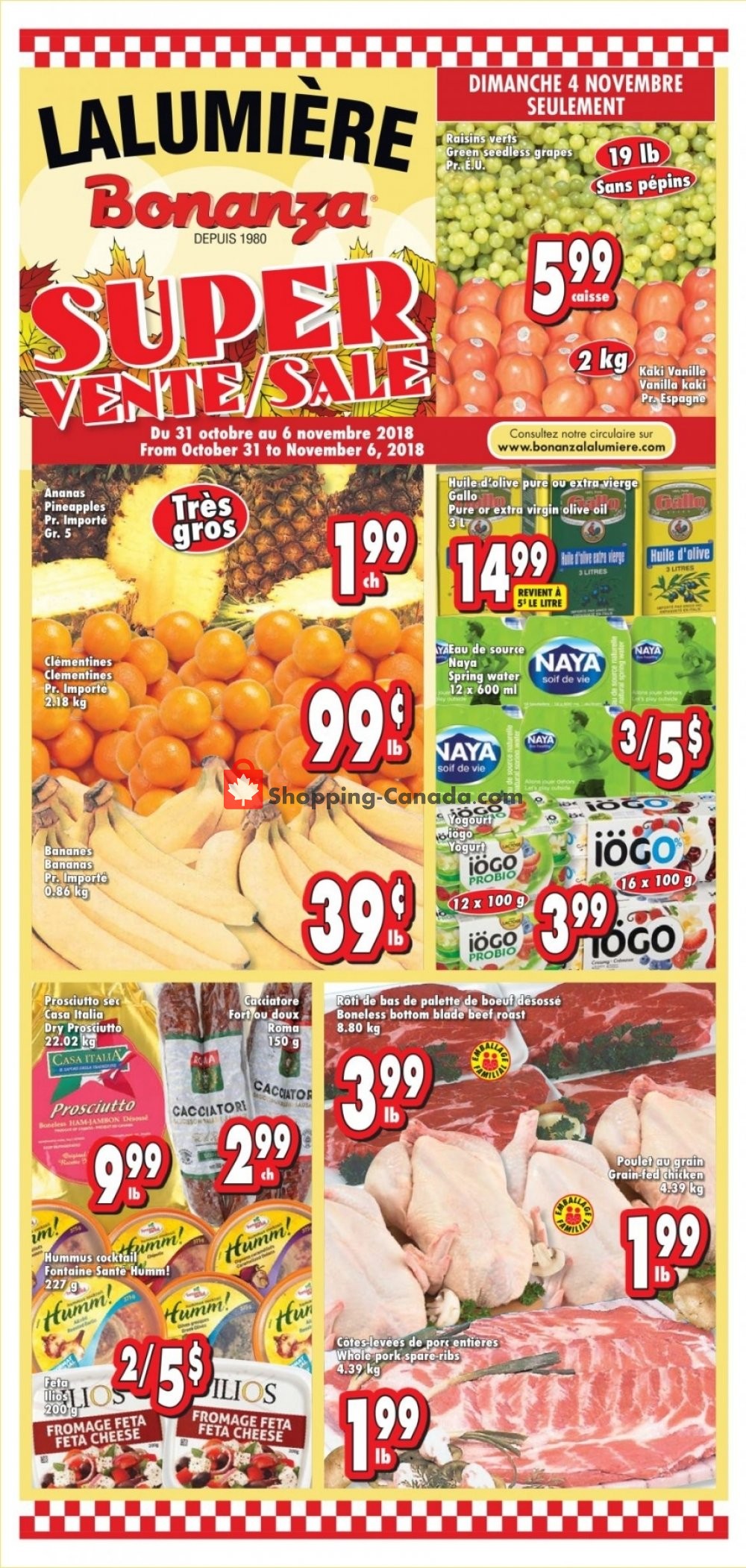 Bonanza Lalumière flyer from Wednesday October 31, 2018 to Tuesday November 6, 2018 - page 1