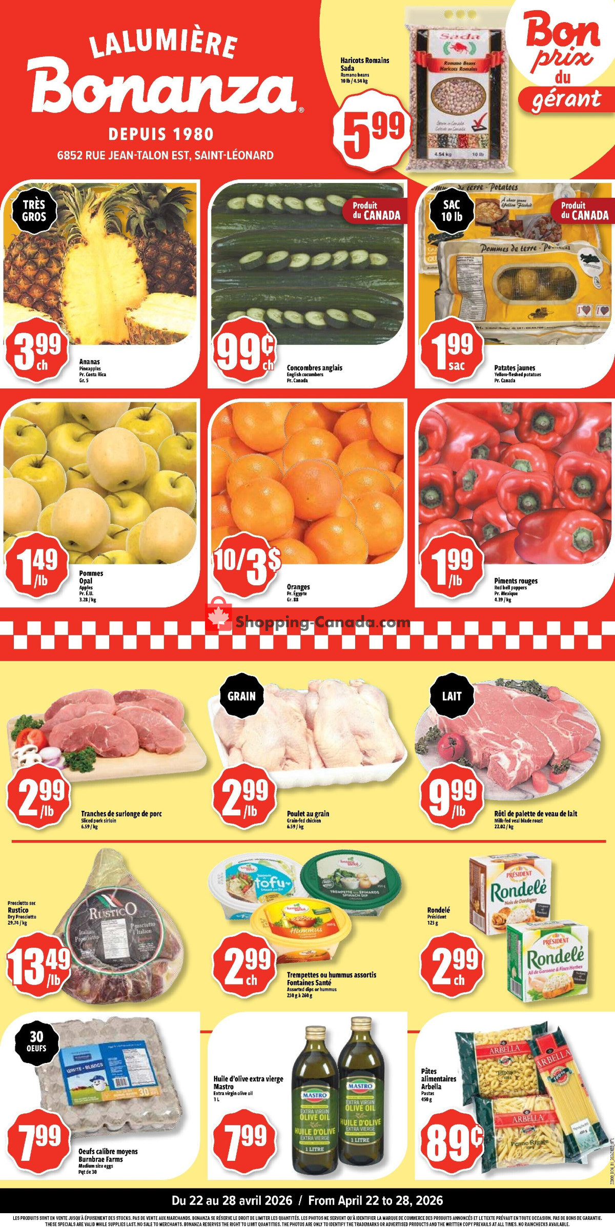 Bonanza Lalumière flyer from Wednesday April 22, 2026 to Tuesday April 28, 2026 - page 1