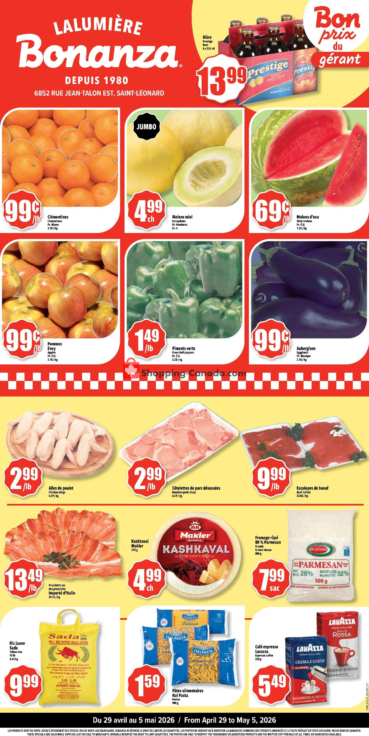Bonanza Lalumière flyer from Wednesday April 29, 2026 to Tuesday May 5, 2026 - page 1