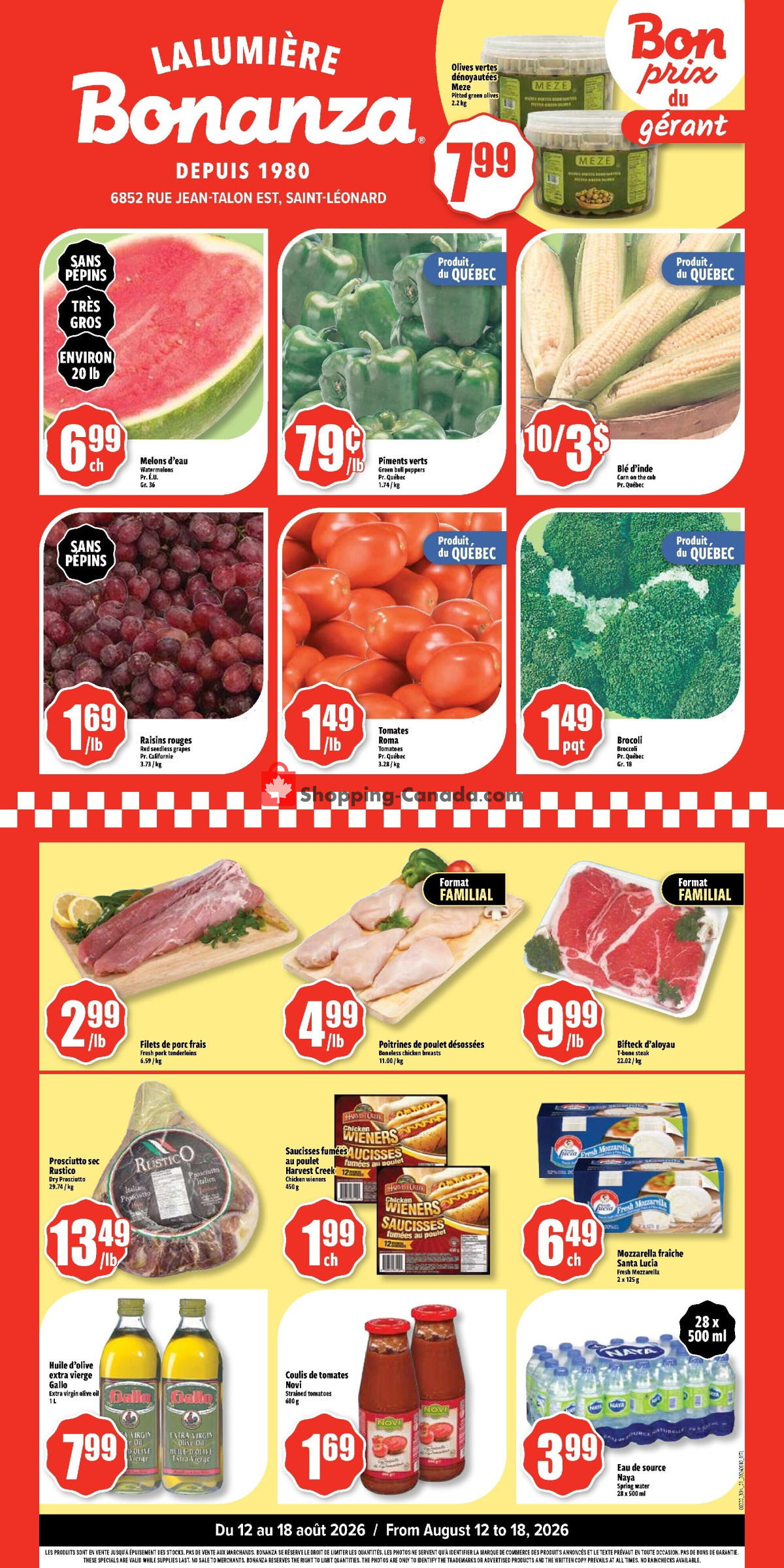 Bonanza Lalumière flyer from Wednesday August 12, 2026 to Tuesday August 18, 2026 - page 1