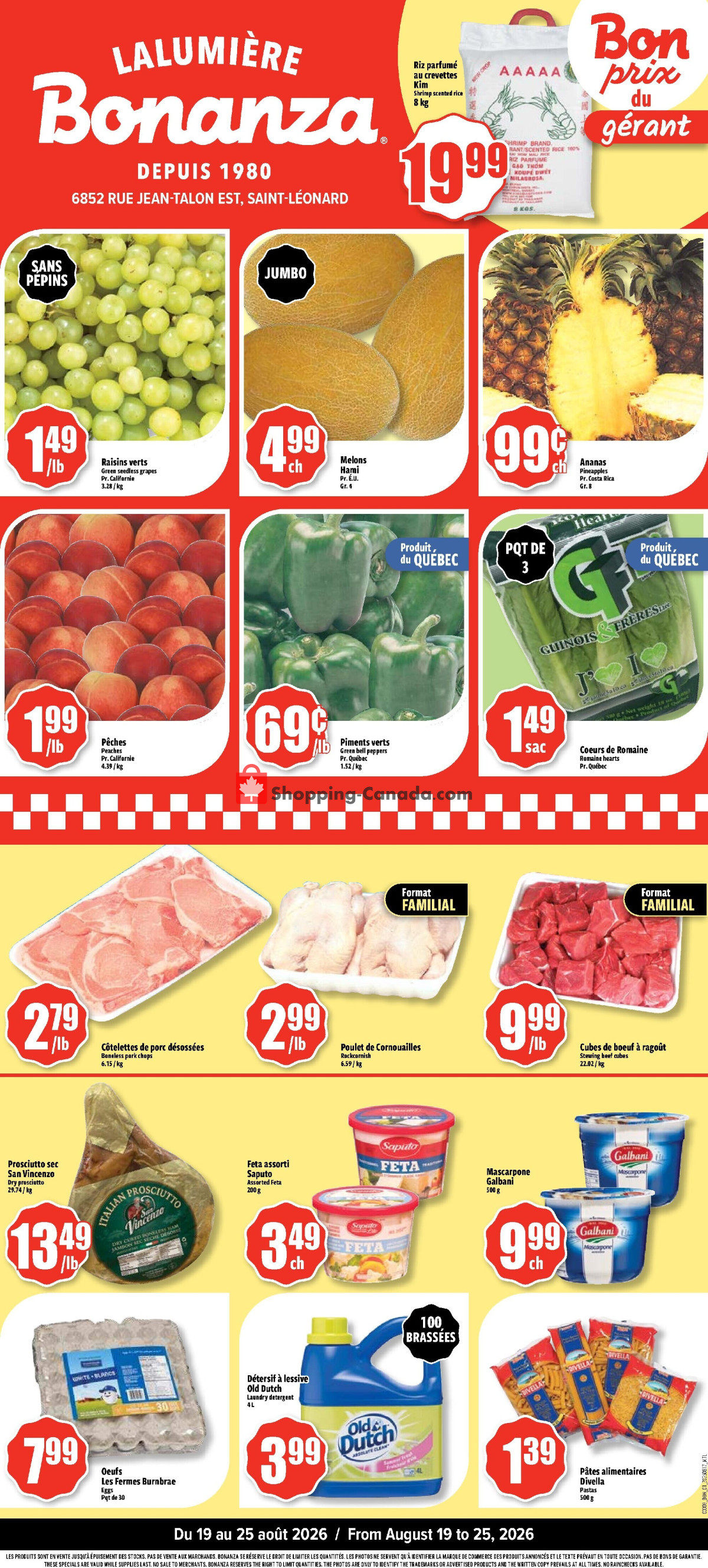Bonanza Lalumière flyer from Wednesday August 19, 2026 to Tuesday August 25, 2026 - page 1