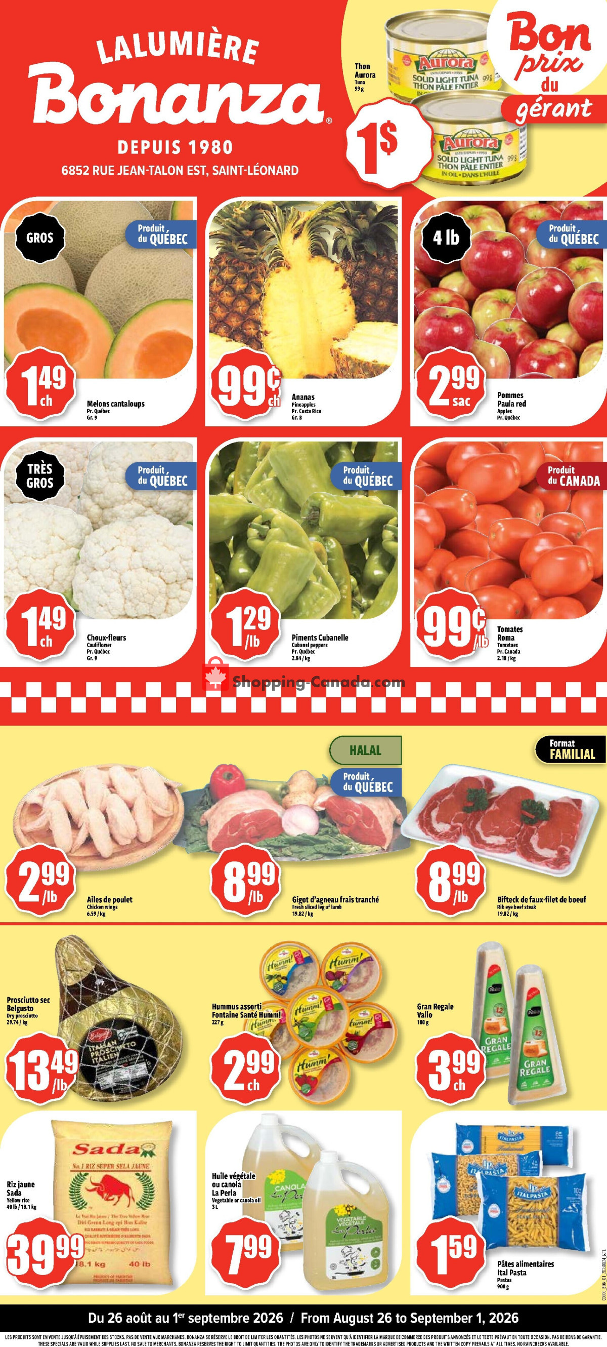 Bonanza Lalumière flyer from Wednesday August 26, 2026 to Tuesday September 1, 2026 - page 1