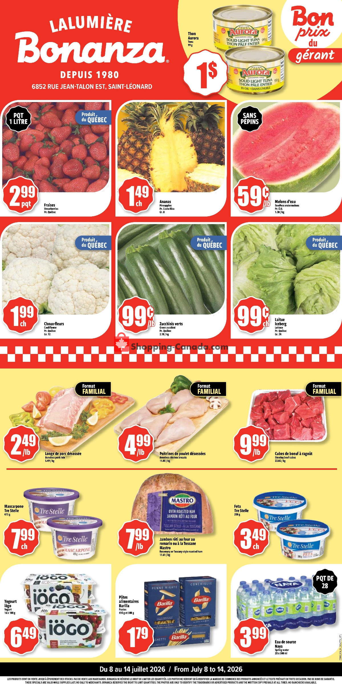 Bonanza Lalumière flyer from Wednesday July 8, 2026 to Tuesday July 14, 2026 - page 1