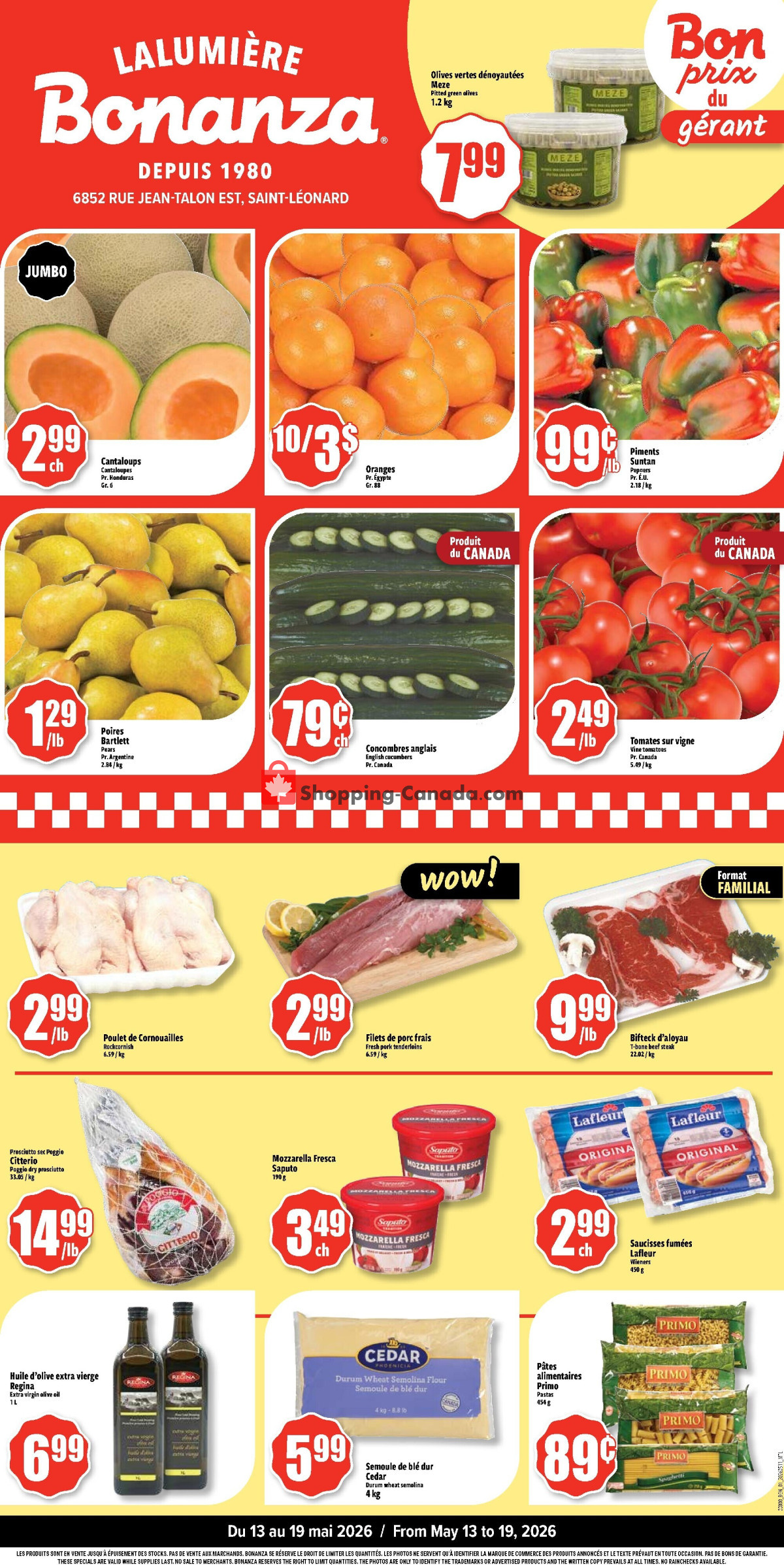Bonanza Lalumière flyer from Wednesday May 13, 2026 to Tuesday May 19, 2026 - page 1