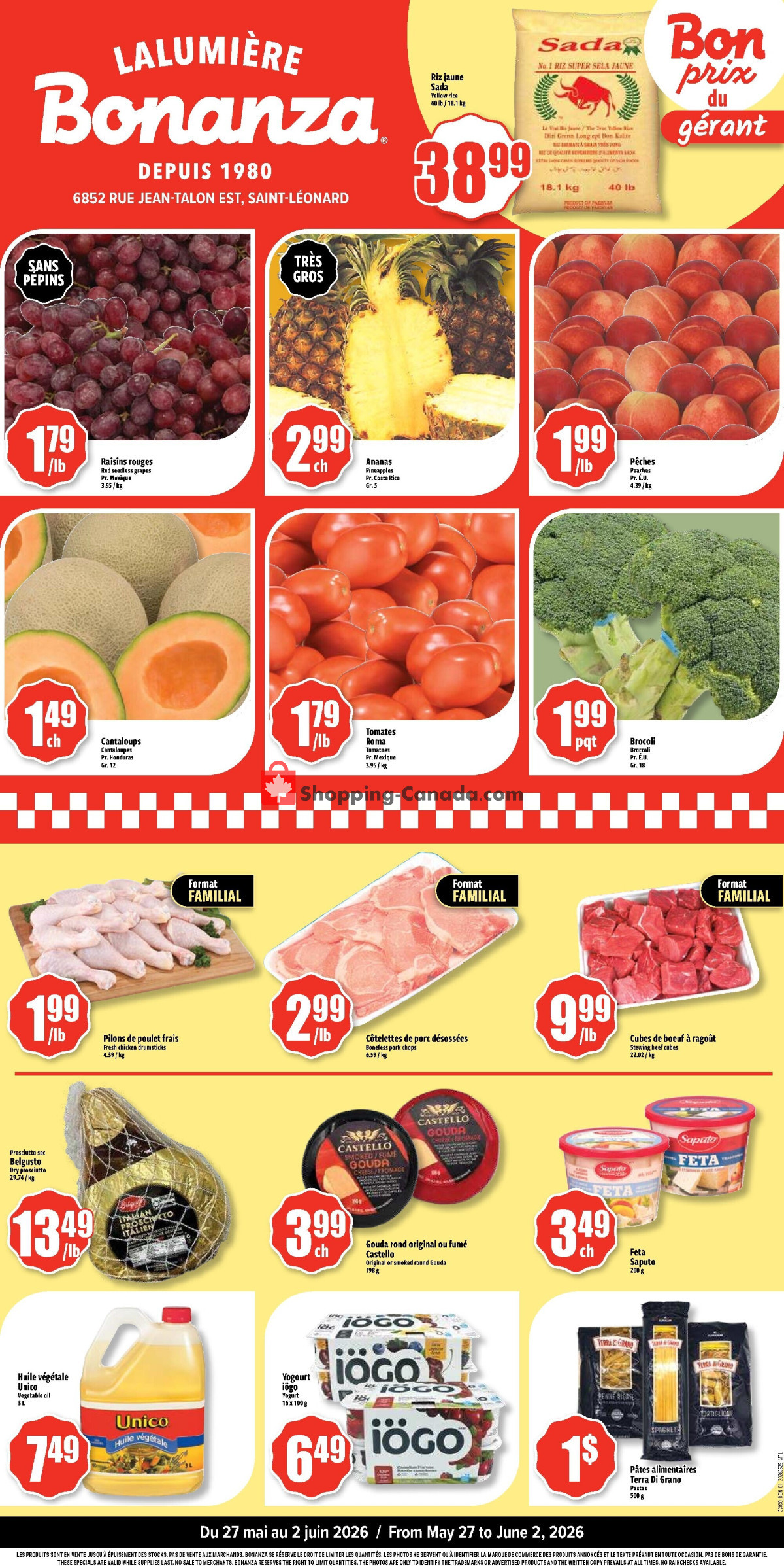 Bonanza Lalumière flyer from Wednesday May 27, 2026 to Tuesday June 2, 2026 - page 1