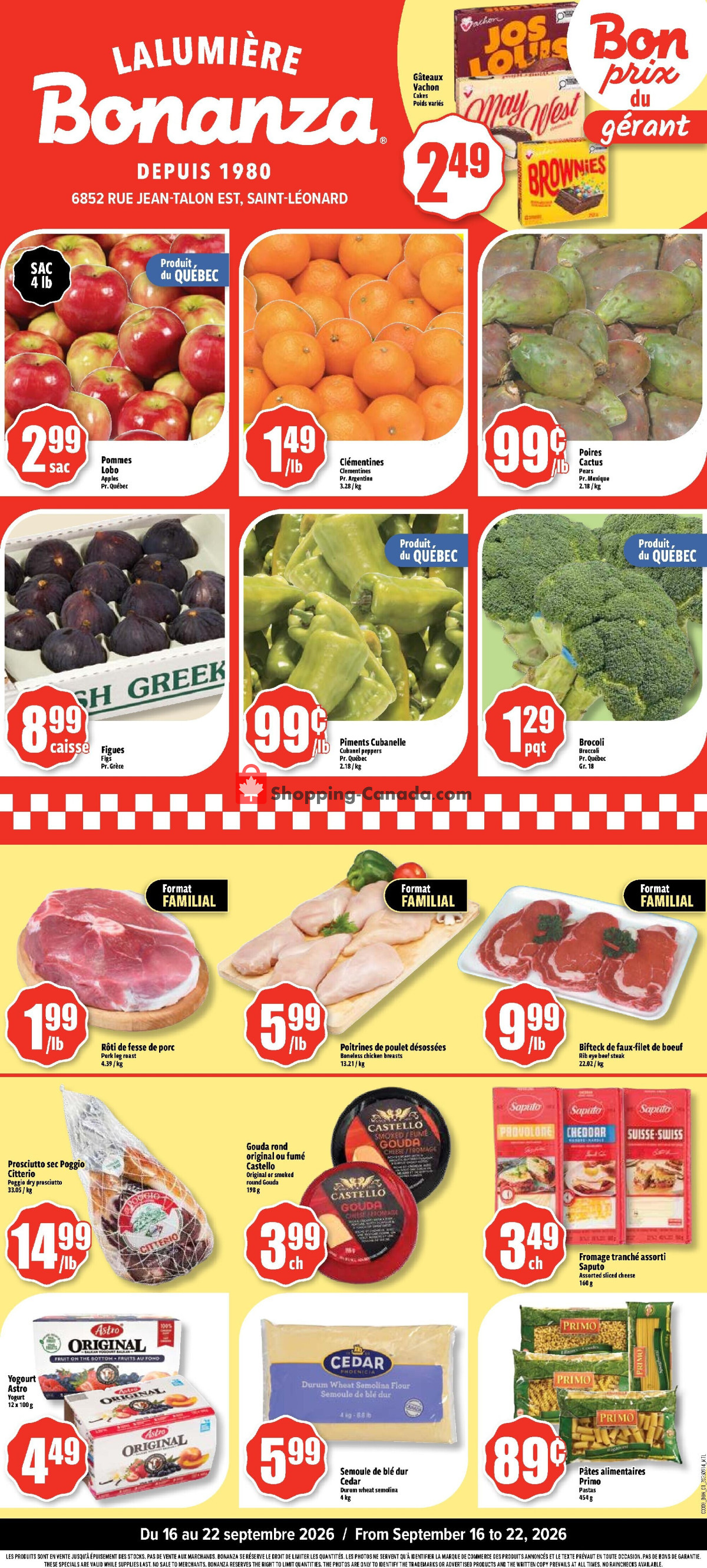 Bonanza Lalumière flyer from Wednesday September 16, 2026 to Wednesday September 23, 2026 - page 1