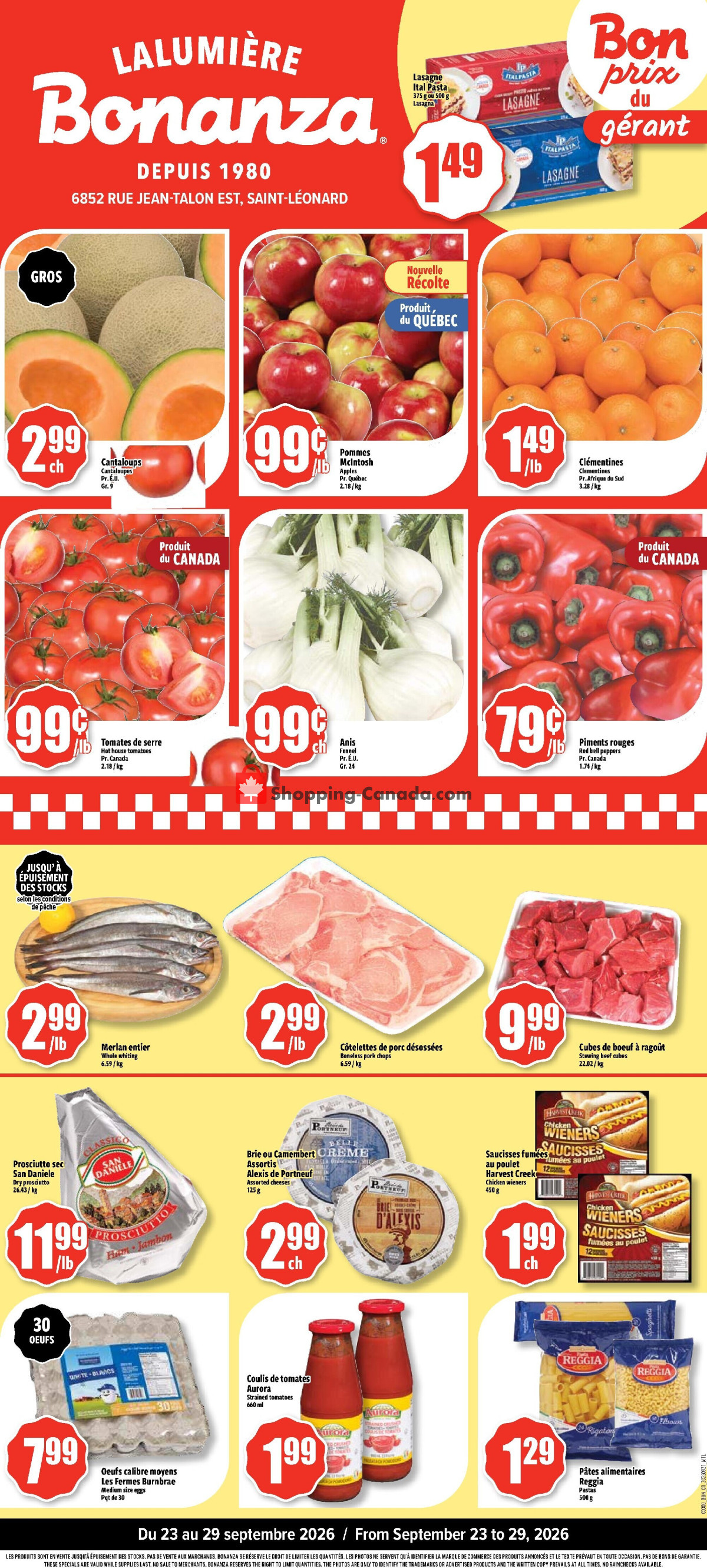 Bonanza Lalumière flyer from Wednesday September 23, 2026 to Tuesday September 29, 2026 - page 1