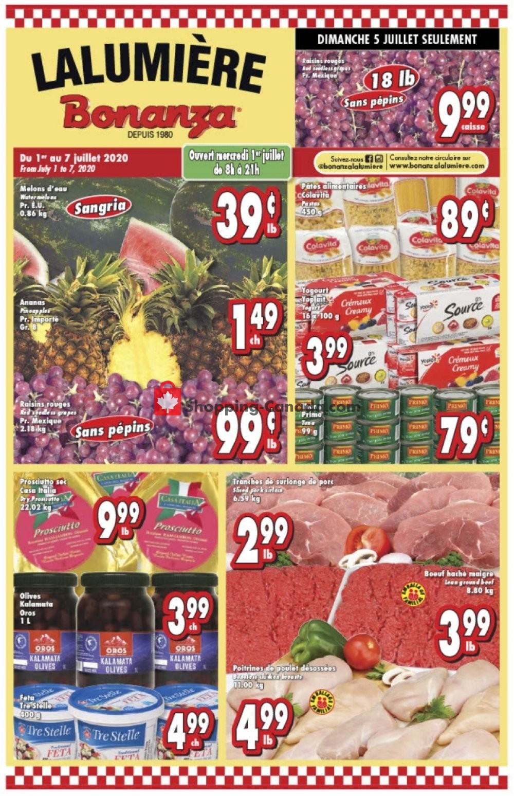 Bonanza Lalumière flyer from Wednesday July 1, 2020 to Tuesday July 7, 2020 - page 1