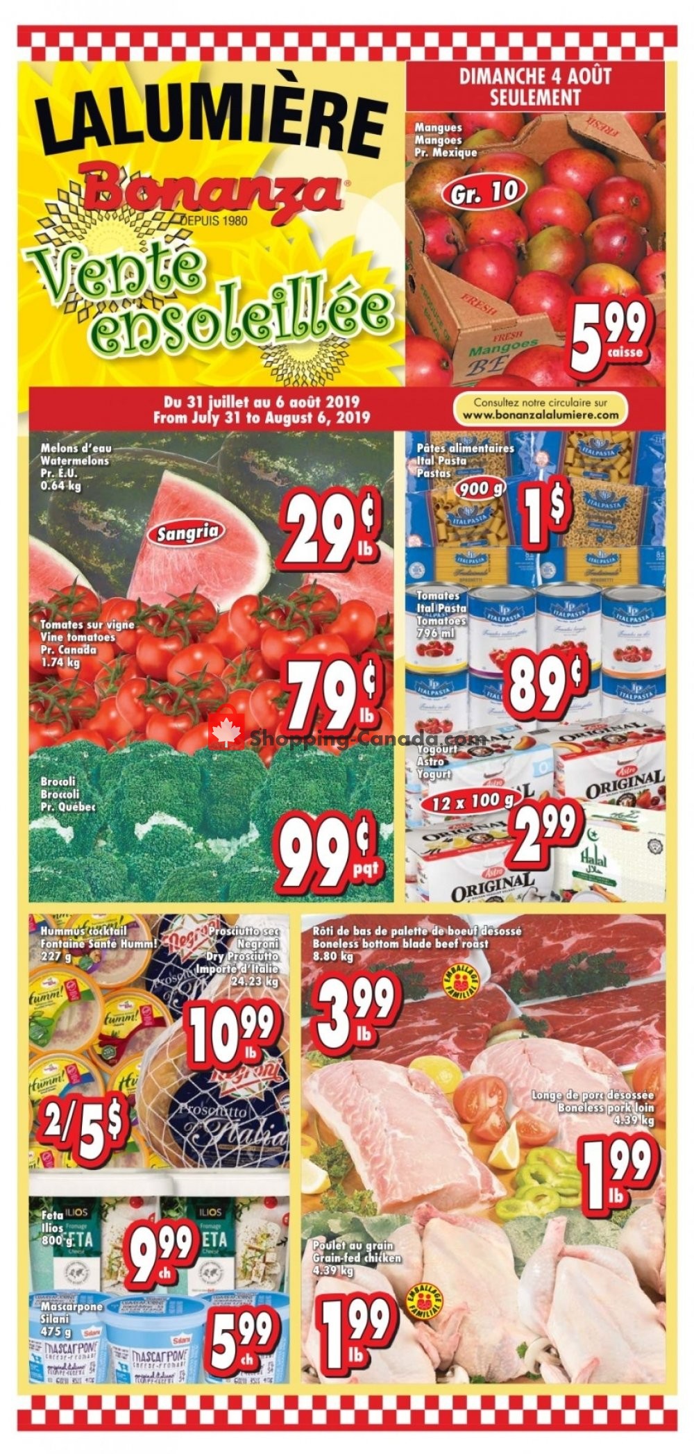 Bonanza Lalumière flyer from Wednesday July 31, 2019 to Tuesday August 6, 2019 - page 1