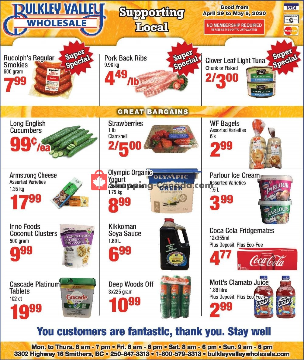Bulkley Valley Wholesale flyer from Wednesday April 29, 2020 to Tuesday May 5, 2020 - page 1
