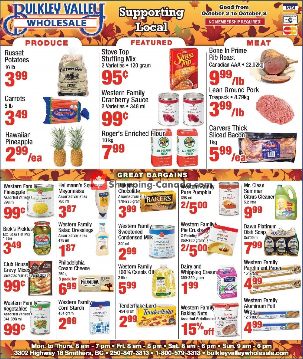 Bulkley Valley Wholesale flyer from Wednesday October 2, 2019 to Tuesday October 8, 2019 - page 1