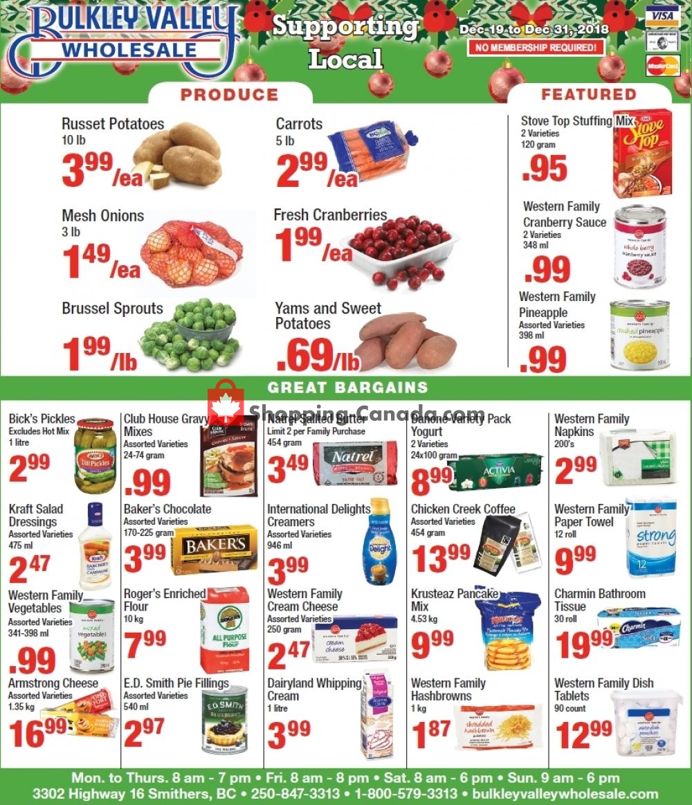 Bulkley Valley Wholesale flyer from Wednesday December 19, 2018 to Monday December 31, 2018 - page 1