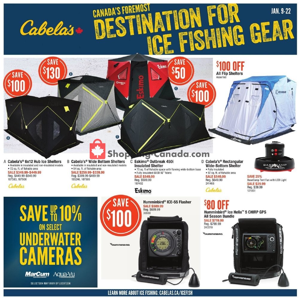 Cabela's Canada, flyer (Destination For Ice Fishing Gear) January 9