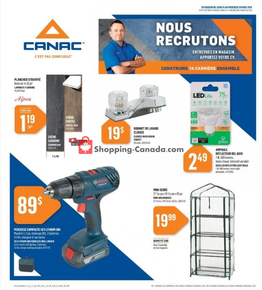 Canac flyer from Thursday March 14, 2019 to Wednesday March 20, 2019 - page 1