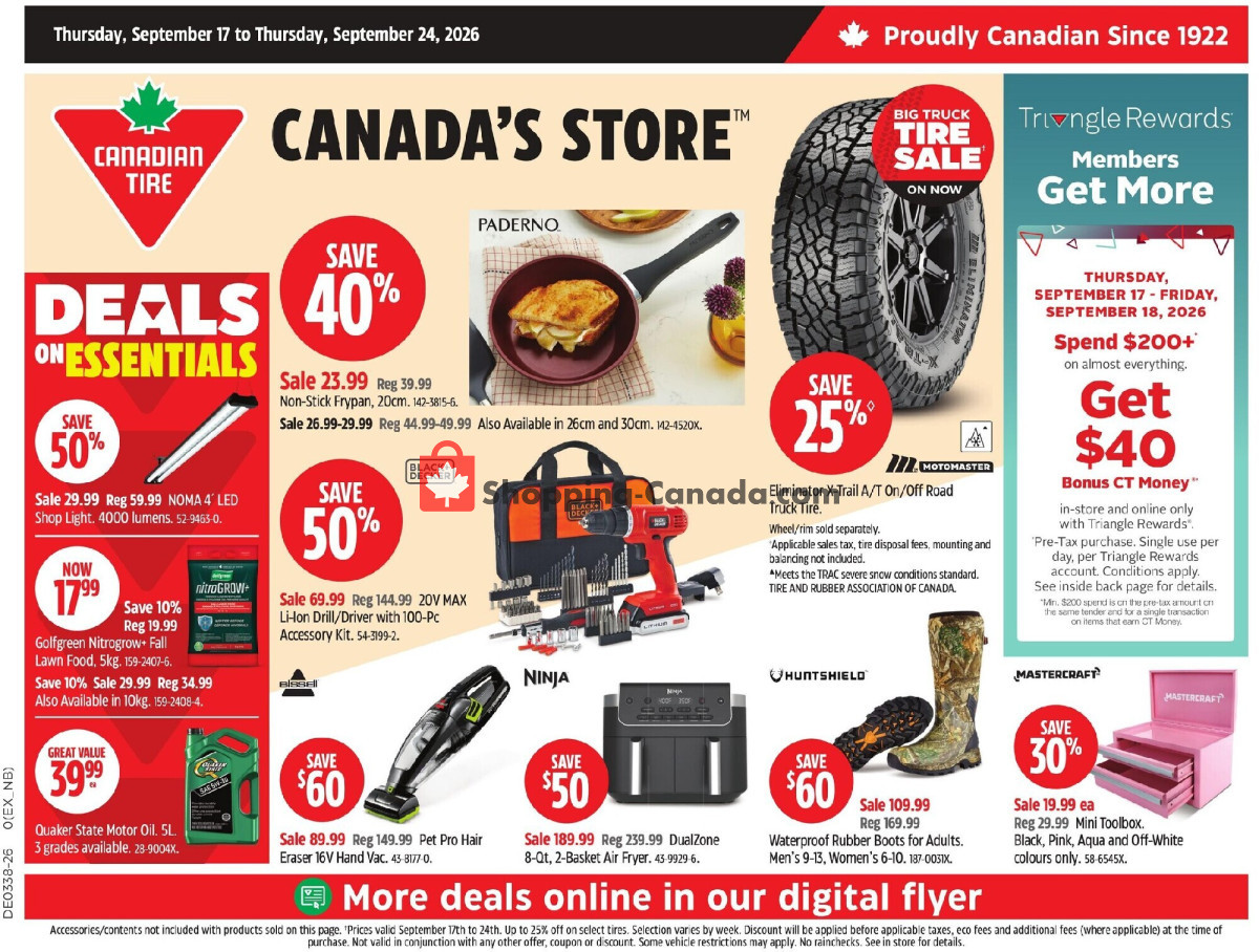 Canadian Tire flyer from Thursday September 17, 2026 to Thursday September 24, 2026 - page 1