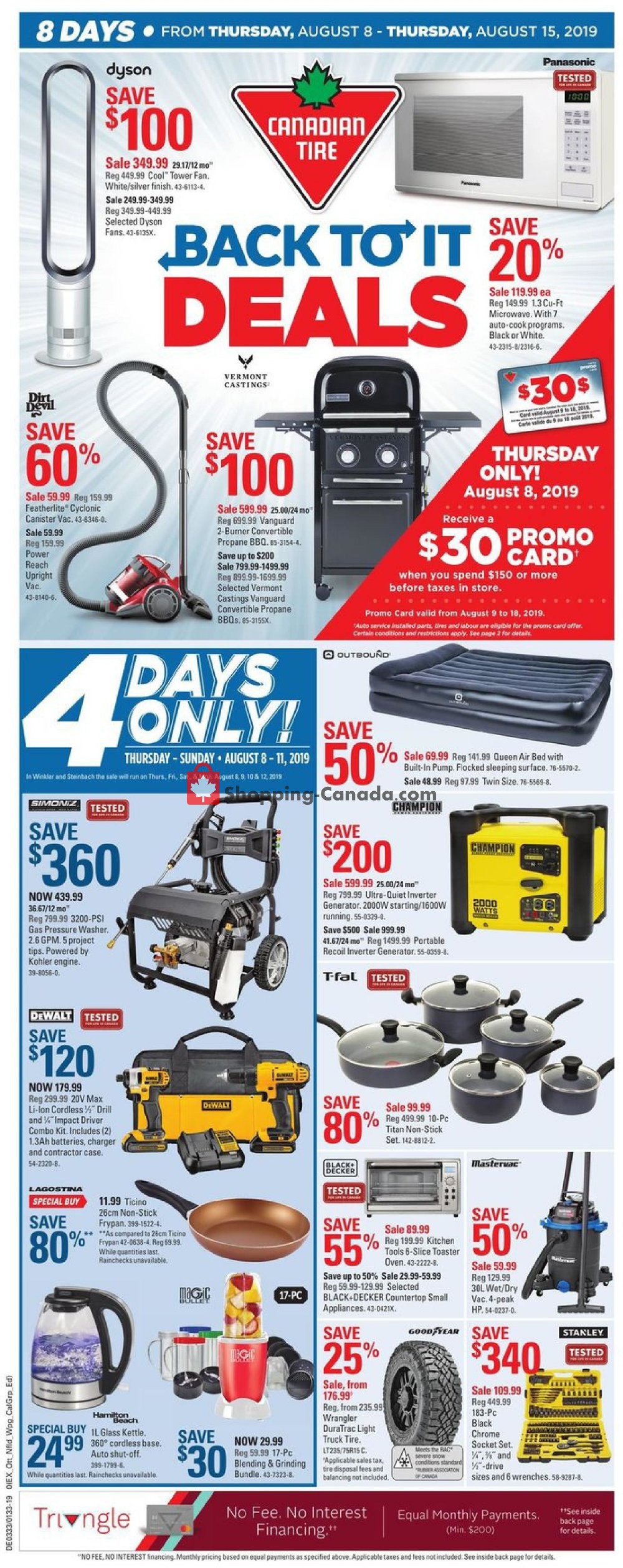 Canadian Tire flyer from Thursday August 8, 2019 to Thursday August 15, 2019 - page 1