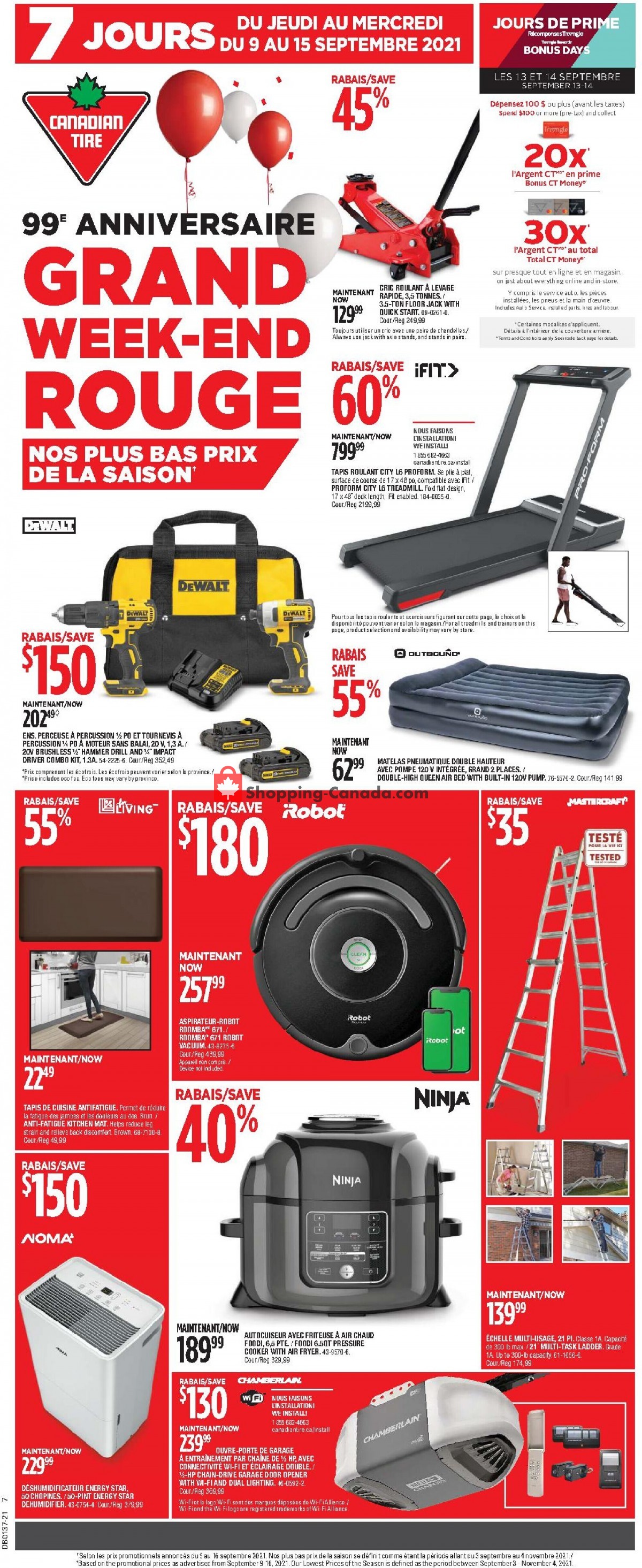 Canadian Tire flyer from Thursday September 9, 2021 to Wednesday September 15, 2021 - page 1