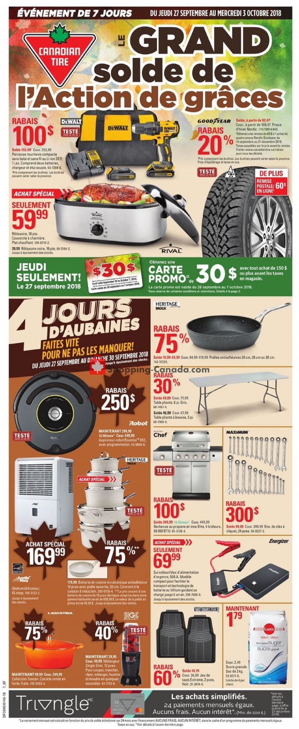Canadian Tire flyer from Thursday September 27, 2018 to Wednesday October 3, 2018 - page 1
