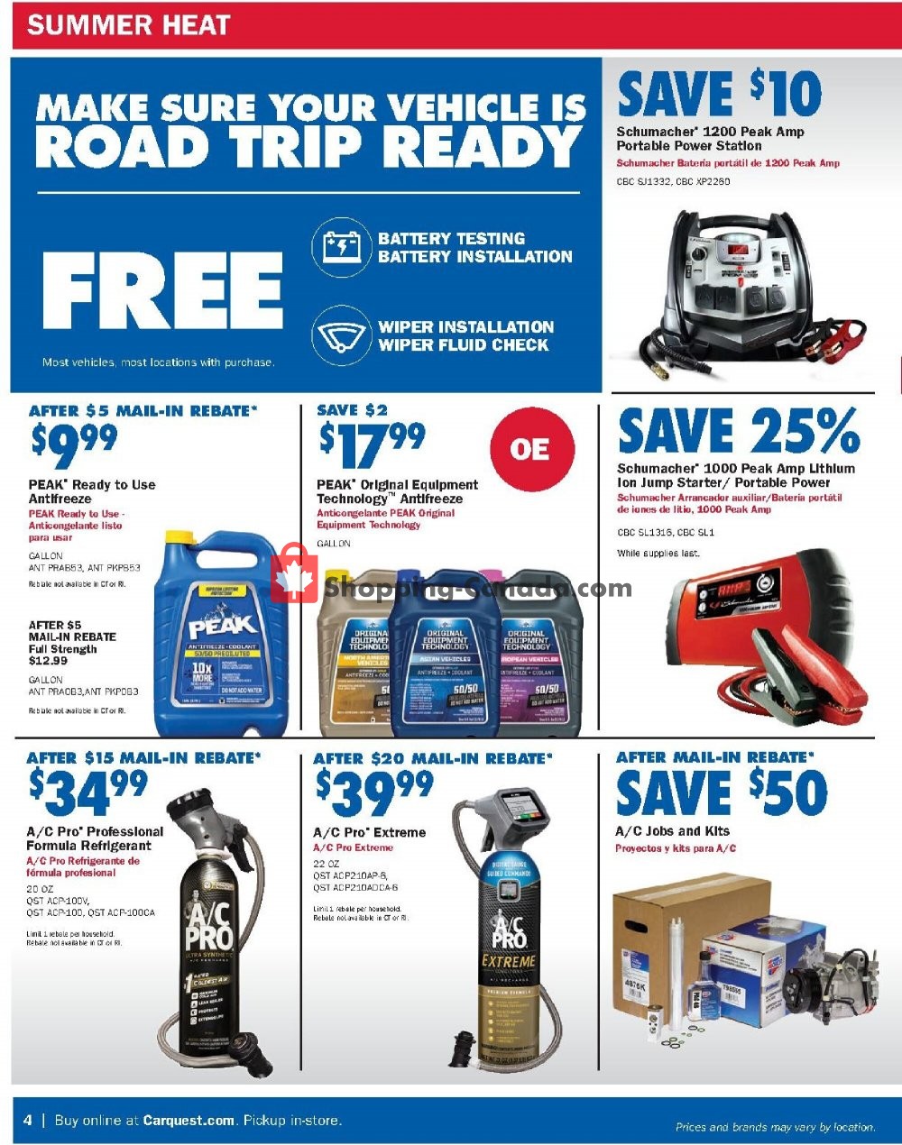 Carquest professionals Canada, flyer (Special Offer) July 2 August