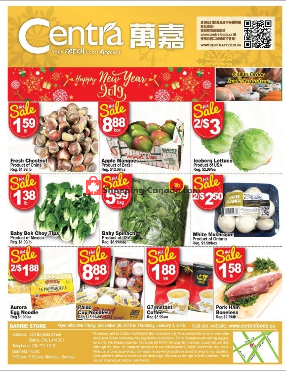 Centra Food Market flyer from Friday December 28, 2018 to Thursday January 3, 2019 - page 1
