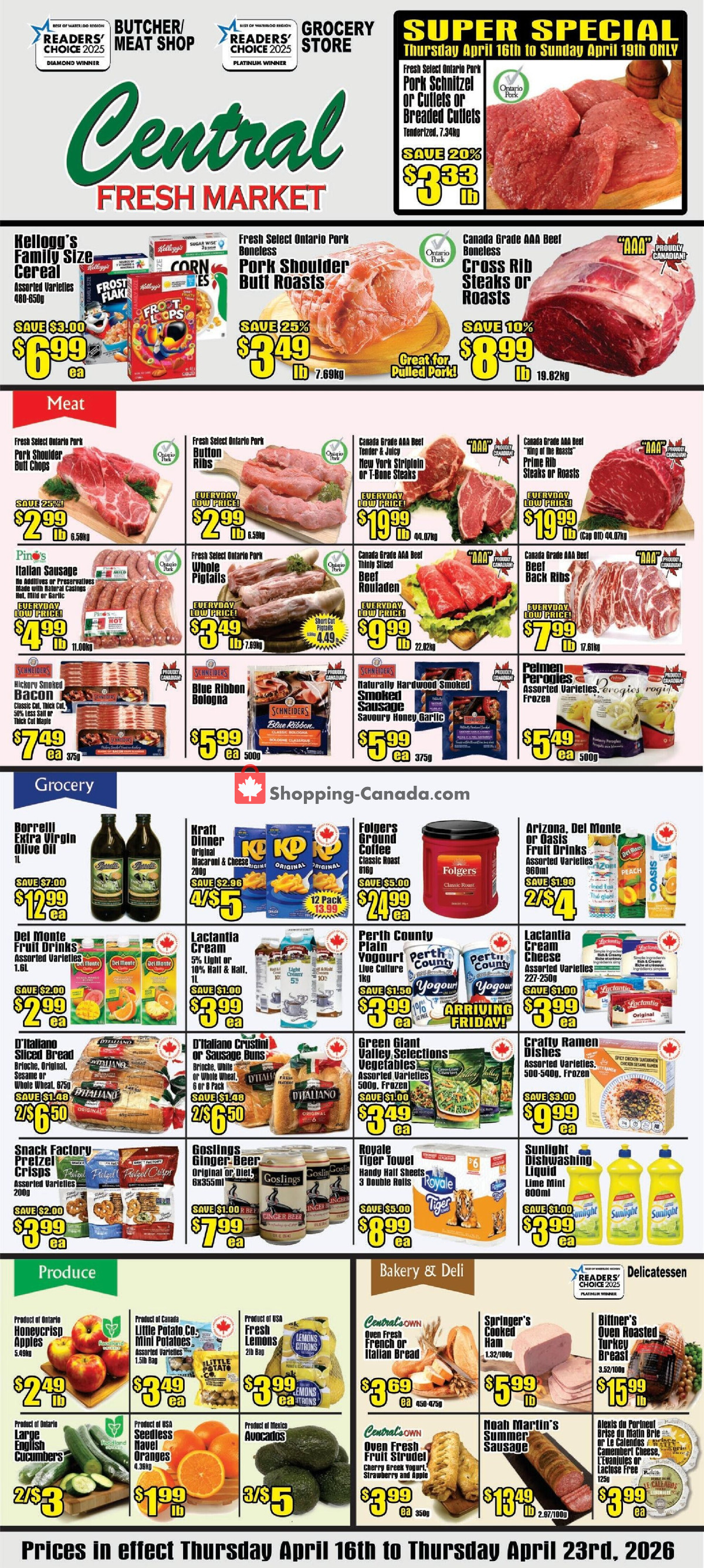 Central Fresh Market flyer from Thursday April 16, 2026 to Thursday April 23, 2026 - page 1