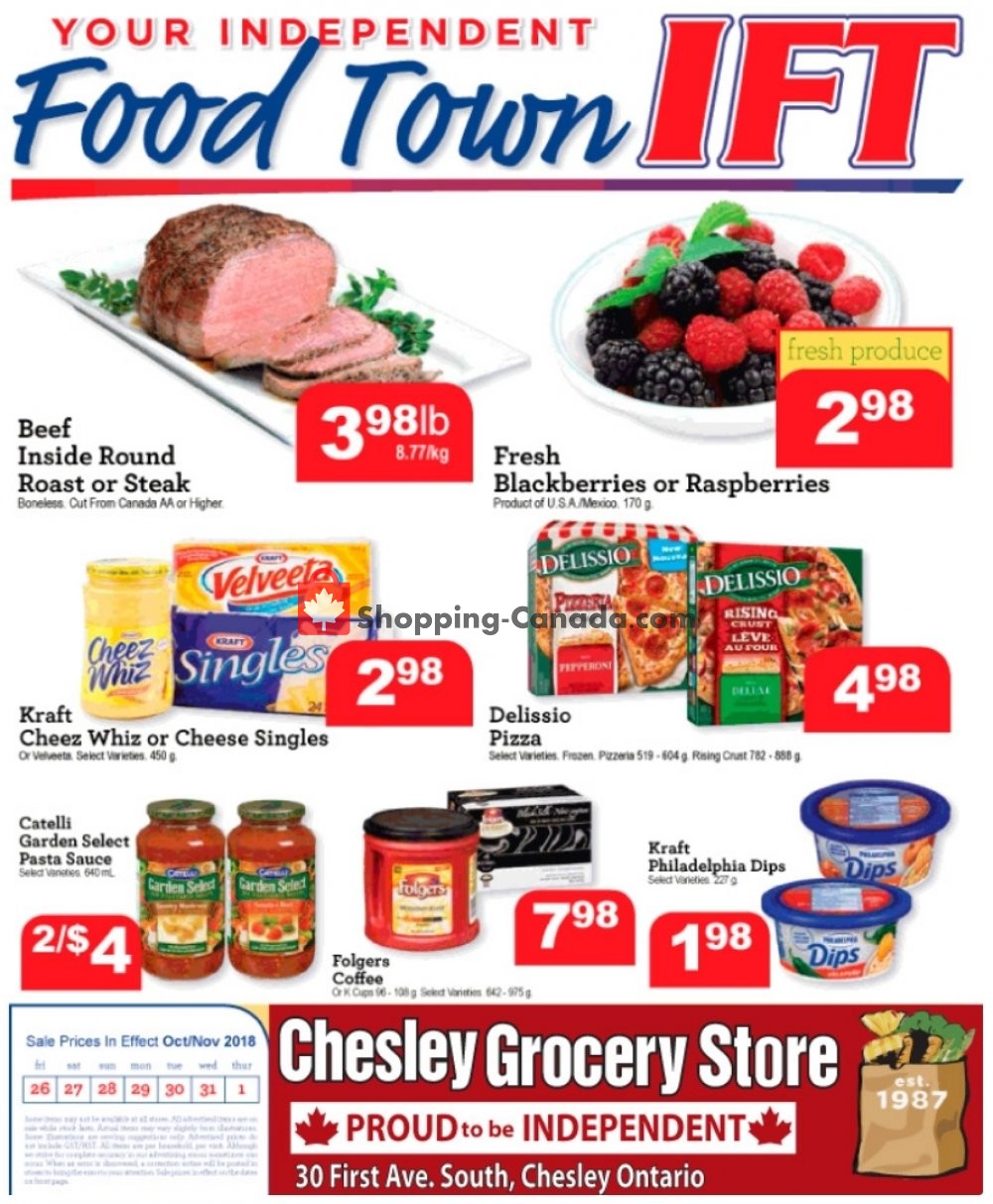 Chesley Grocery Store flyer from Friday October 26, 2018 to Thursday November 1, 2018 - page 1