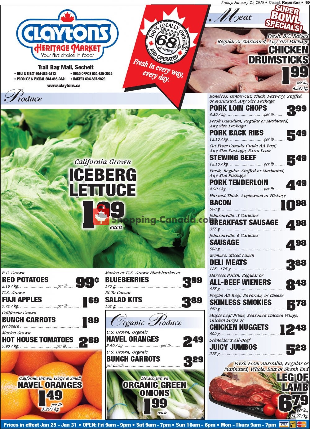 Claytons Heritage Market flyer from Friday January 25, 2019 to Thursday January 31, 2019 - page 1