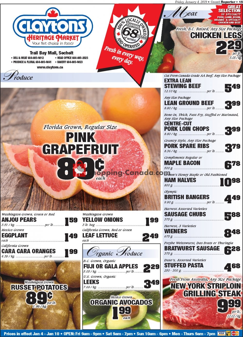 Claytons Heritage Market flyer from Friday January 4, 2019 to Thursday January 10, 2019 - page 1