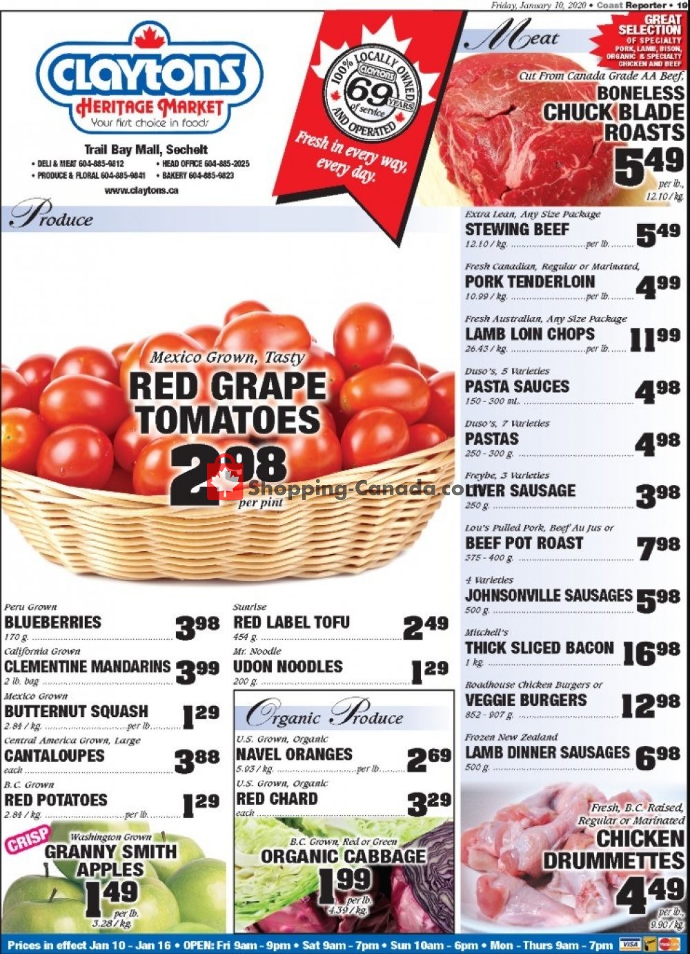 Claytons Heritage Market flyer from Friday January 10, 2020 to Thursday January 16, 2020 - page 1