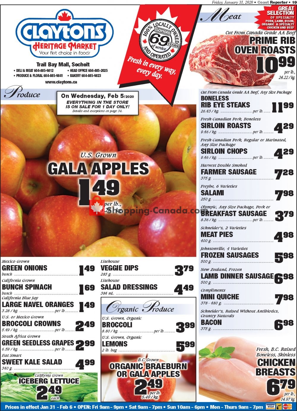 Claytons Heritage Market flyer from Friday January 31, 2020 to Thursday February 6, 2020 - page 1