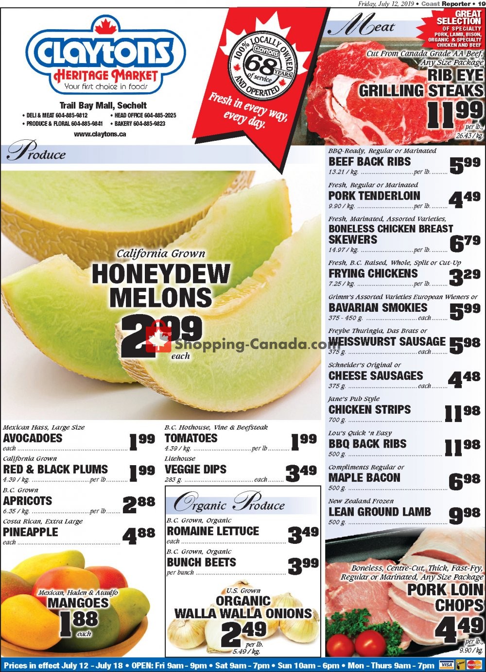 Claytons Heritage Market flyer from Friday July 12, 2019 to Thursday July 18, 2019 - page 1