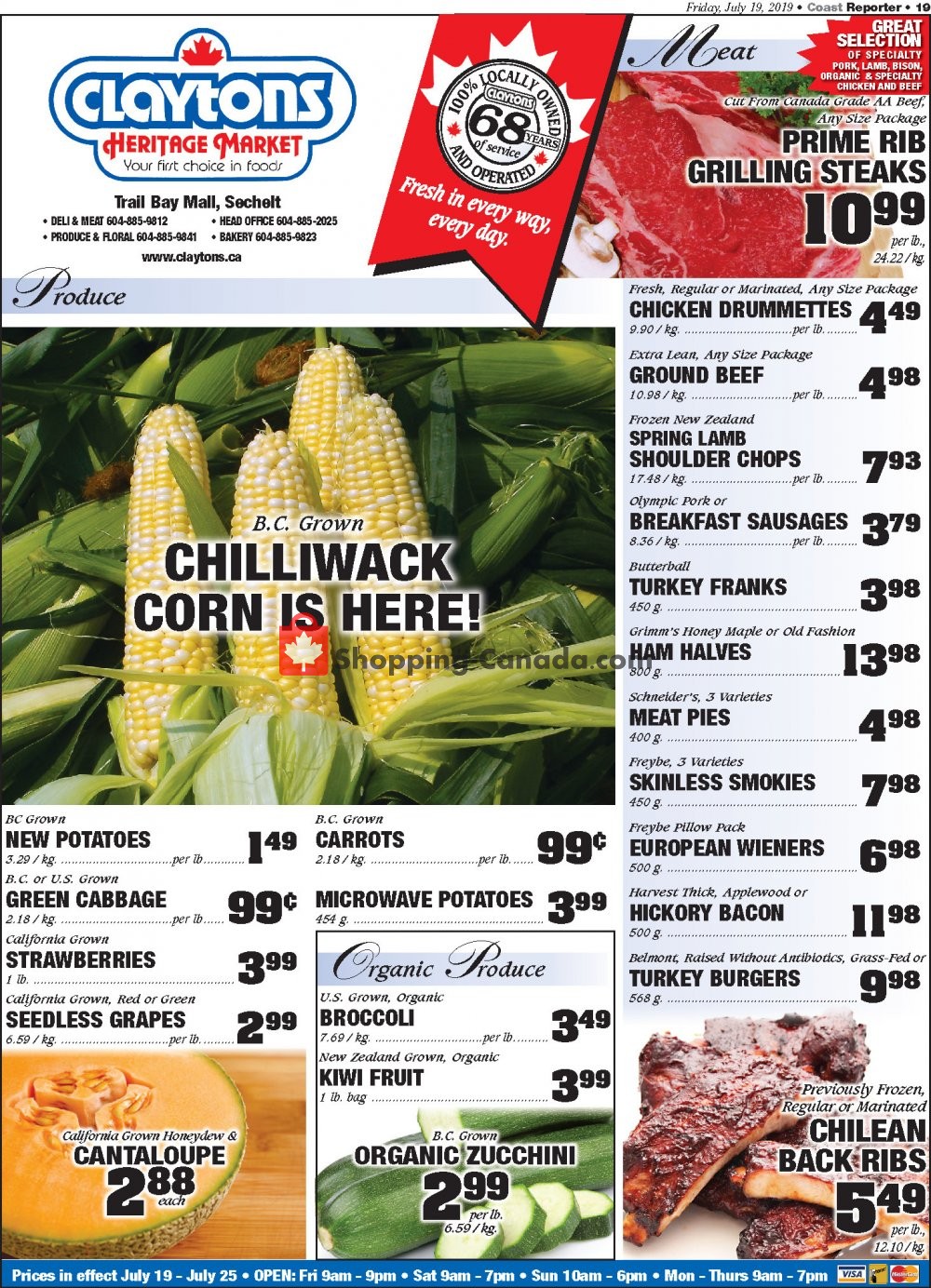 Claytons Heritage Market flyer from Friday July 19, 2019 to Thursday July 25, 2019 - page 1