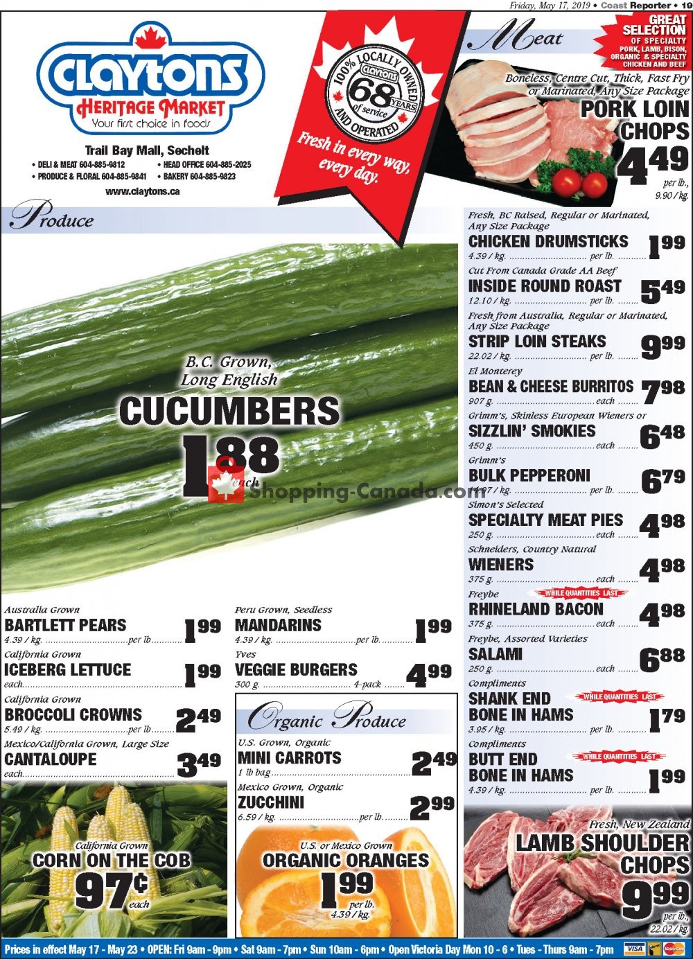Claytons Heritage Market flyer from Friday May 17, 2019 to Thursday May 23, 2019 - page 1