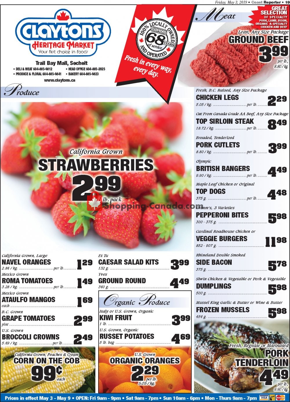 Claytons Heritage Market flyer from Friday May 3, 2019 to Thursday May 9, 2019 - page 1