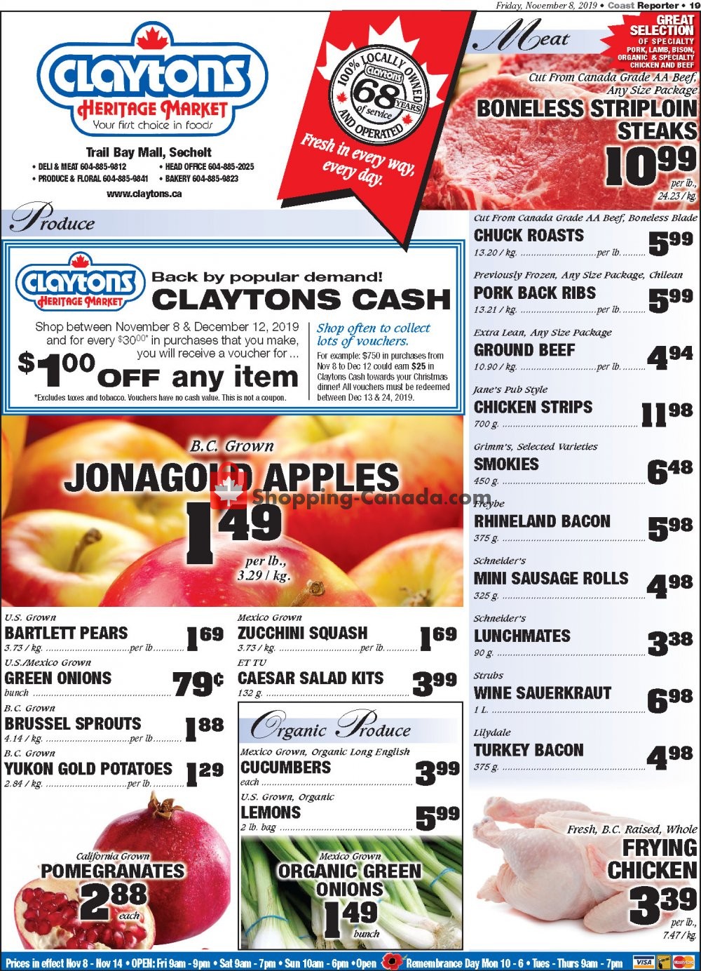 Claytons Heritage Market flyer from Friday November 8, 2019 to Thursday November 14, 2019 - page 1