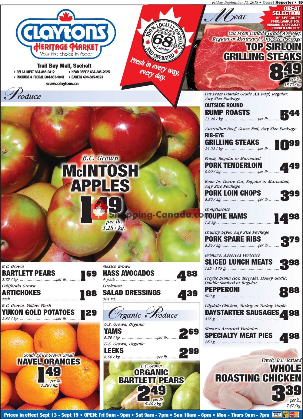 Claytons Heritage Market flyer from Friday September 13, 2019 to Thursday September 19, 2019 - page 1