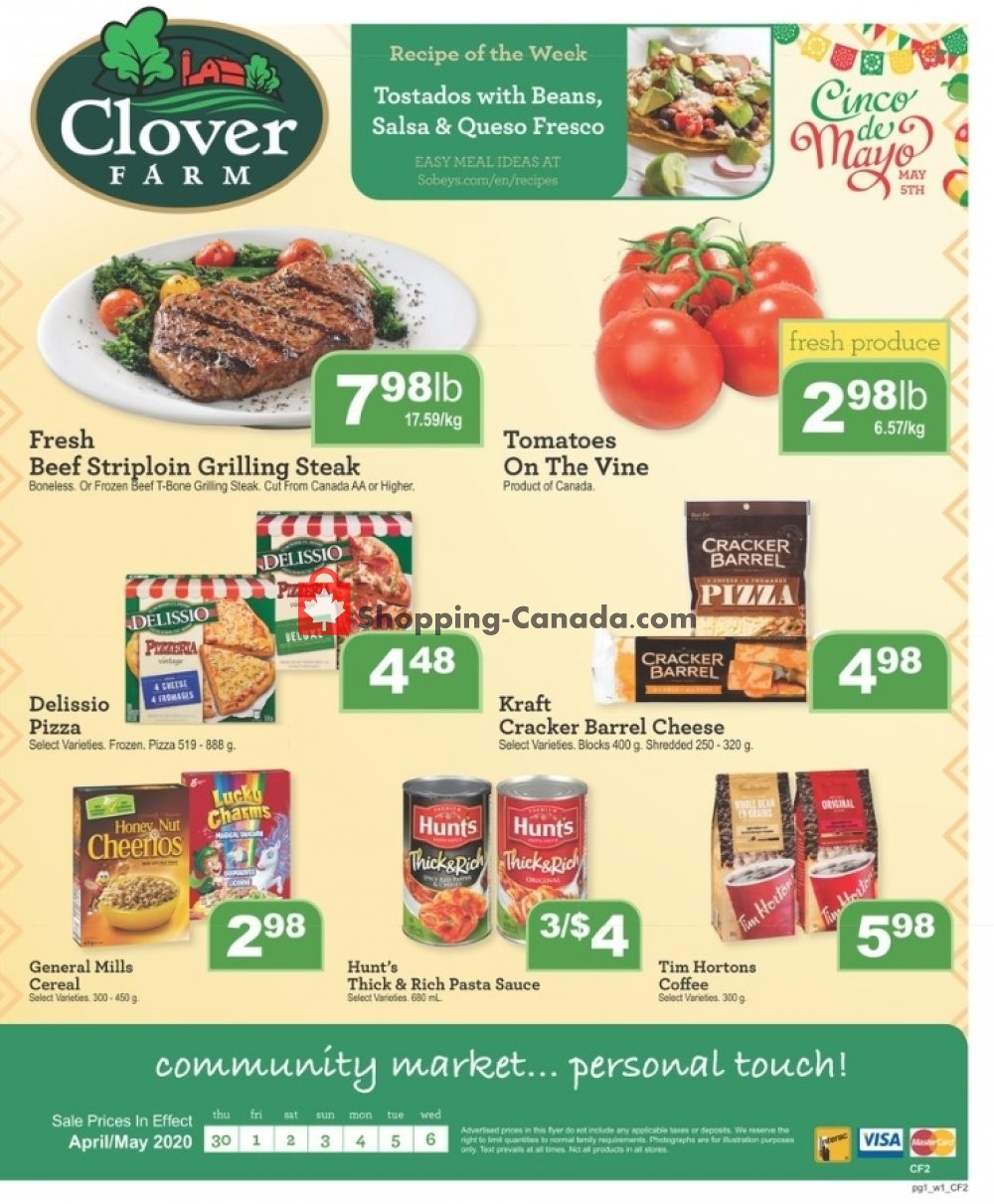 Clover Farm flyer from Thursday April 30, 2020 to Wednesday May 6, 2020 - page 1