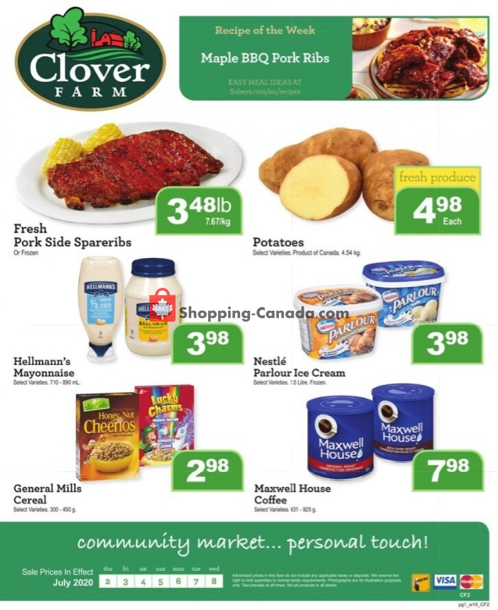 Clover Farm flyer from Thursday July 2, 2020 to Wednesday July 8, 2020 - page 1