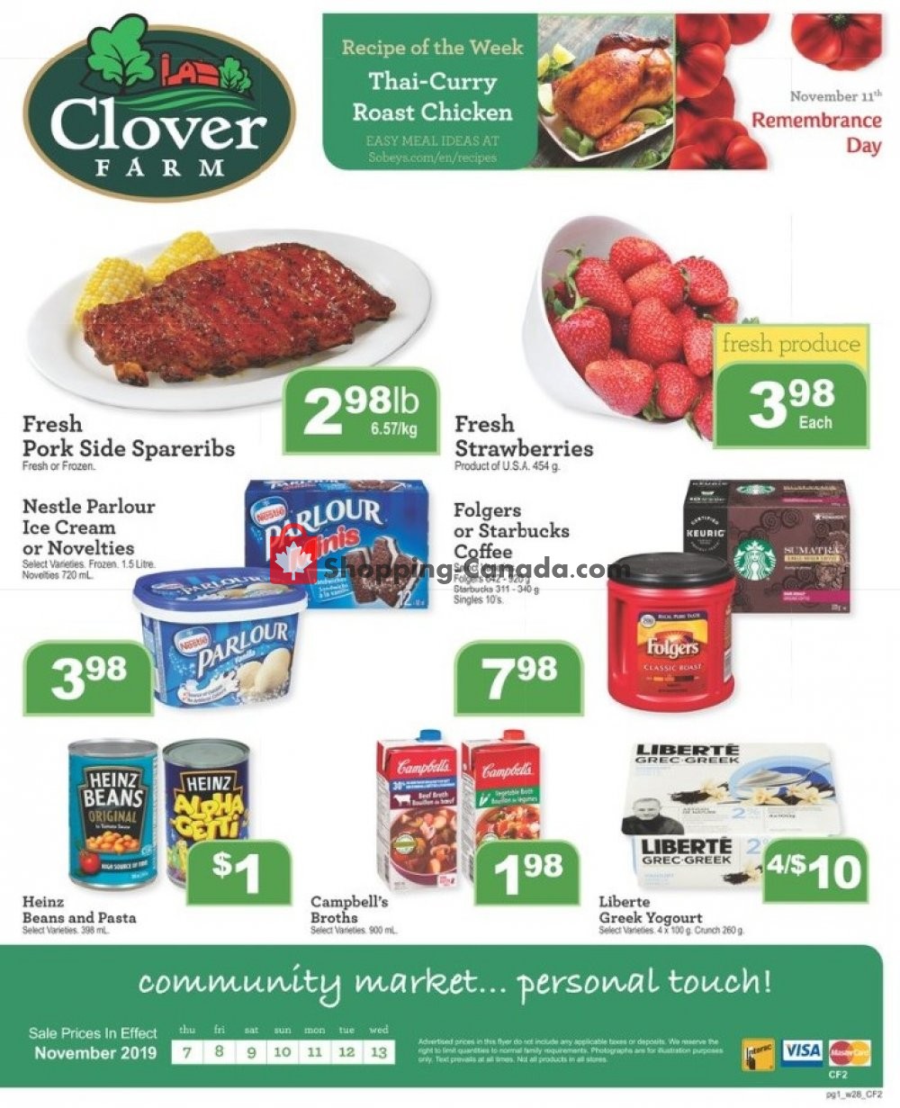 Clover Farm flyer from Thursday November 7, 2019 to Wednesday November 13, 2019 - page 1