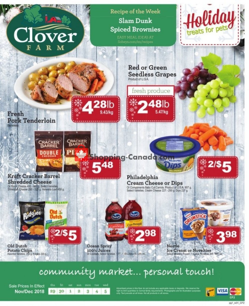 Clover Farm flyer from Thursday November 29, 2018 to Wednesday December 5, 2018 - page 1