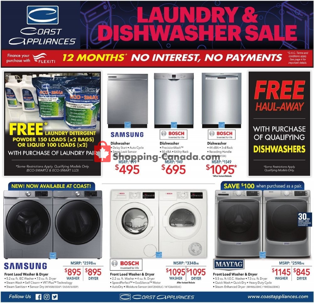 Coast Appliances Canada, flyer (Laundry and Dishwasher Sale