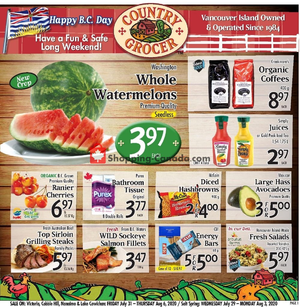 Country Grocer flyer from Friday July 31, 2020 to Thursday August 6, 2020 - page 1